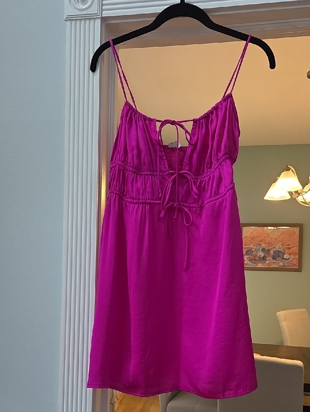 Free People Meant To Be Magenta Satin Tie-Front Mini Lingerie Slip